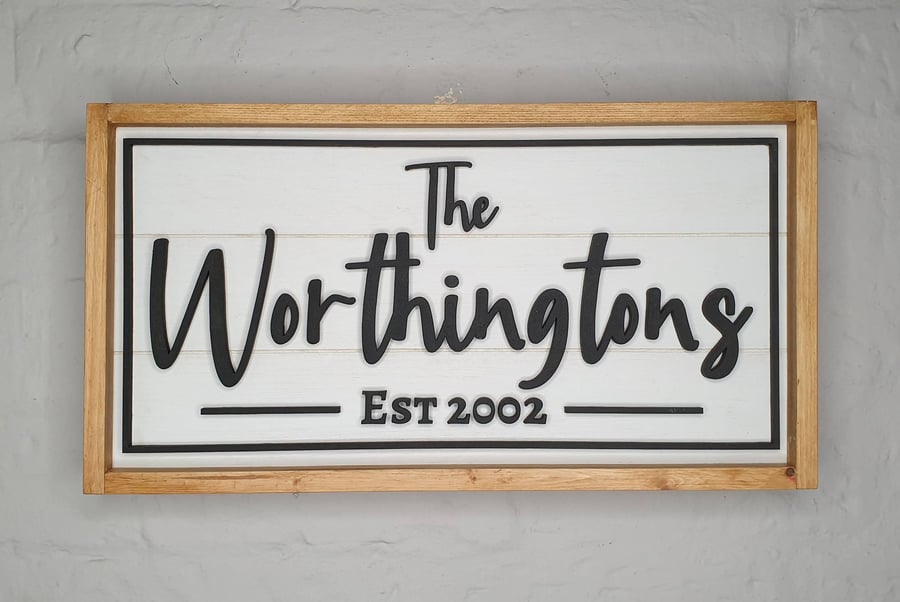 Personalised wooden framed established family sign