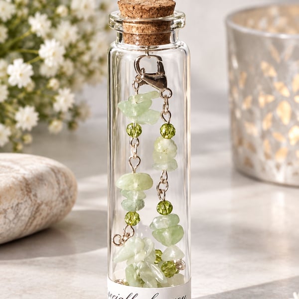 Bowenite Gemstone Bracelet in a Message Bottle