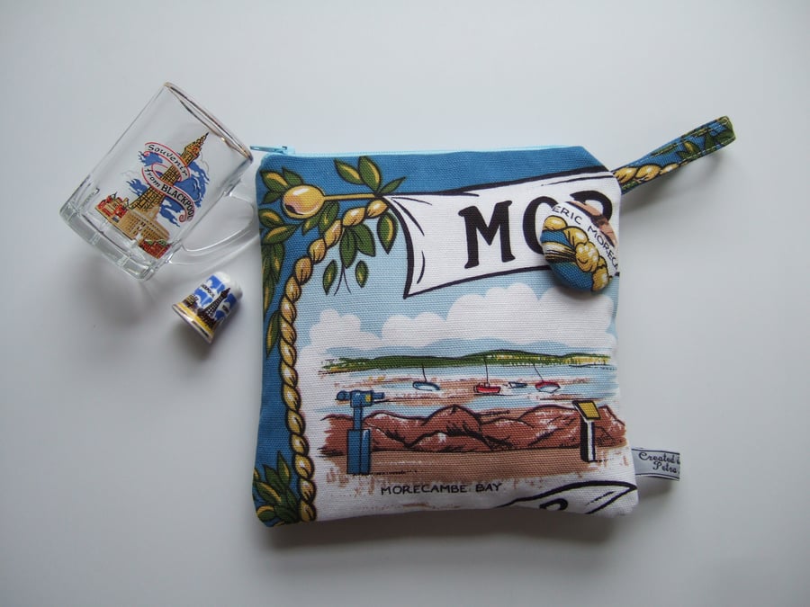 Morecambe in Lancashire vintage tea towel purse, pouch or makeup bag