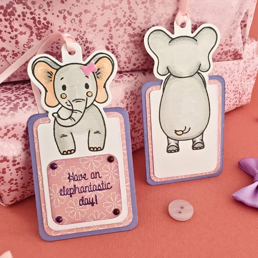 Gift Tags, Have An Elephantastic Day, Set Of 3 Elephant Gift Tags, Pink & Purple