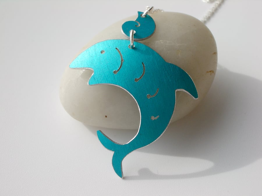 Fish pendant in blue with shell. Sale. Perfectly imperfect.