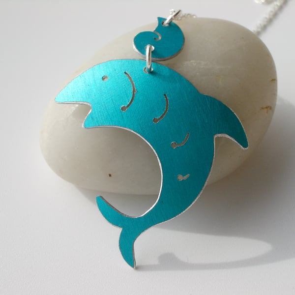 Seconds Sunday SALE Fish pendant in blue with shell - SALE