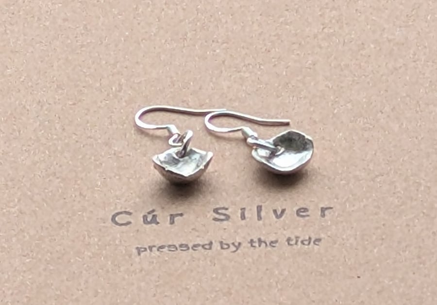 Fine Silver Wonky Organic Cup Dangle Earrings, Concave Disc Drop Earrings