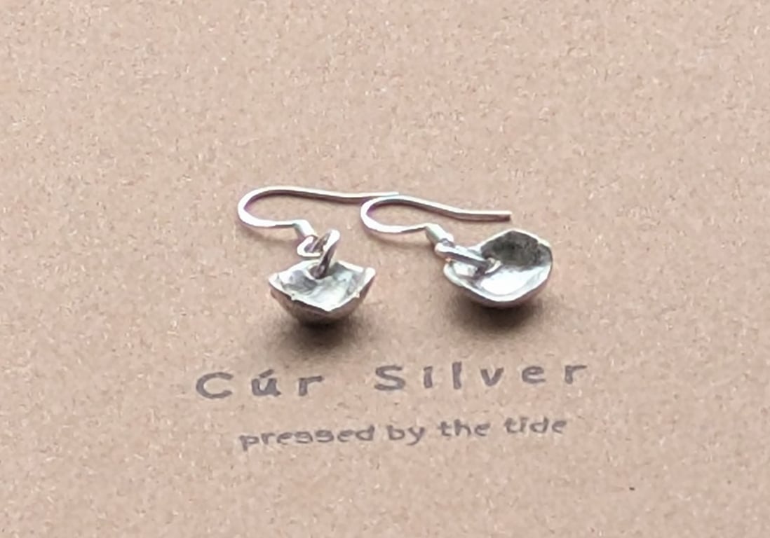 Fine Silver Wonky Organic Cup Dangle Earrings, Concave Disc Drop Earrings