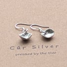 Fine Silver Wonky Organic Cup Dangle Earrings, Concave Disc Drop Earrings