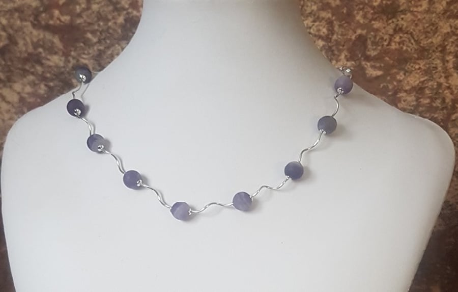 Sterling Silver and frosted matte Amethyst necklace