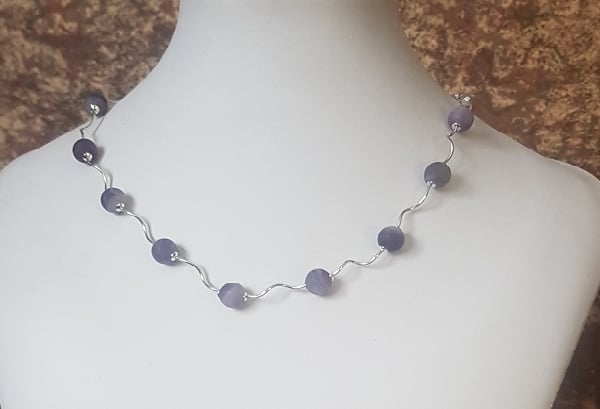 Sterling Silver and frosted matte Amethyst necklace