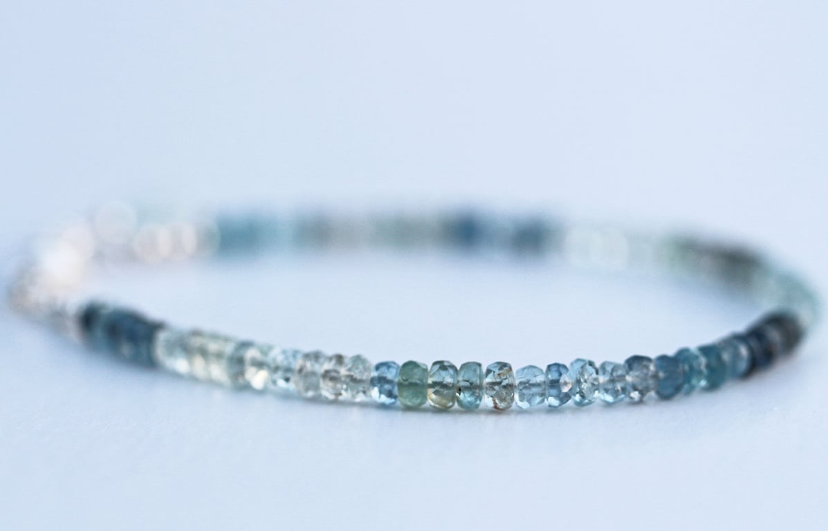 Aquamarine faceted sterling silver bracelet