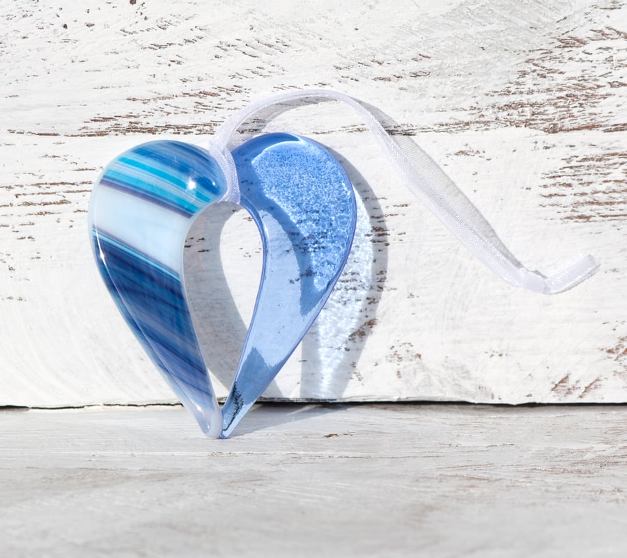 Blue Fused Glass Hanging Heart