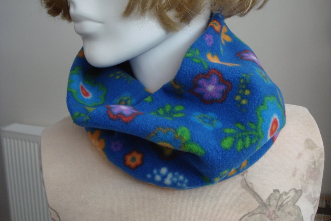 Royal Blue Fleece Neck Warmer with Multi Coloured Flowers (R264)