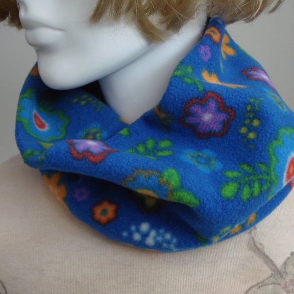 Royal Blue Fleece Neck Warmer with Multi Coloured Flowers (R264)