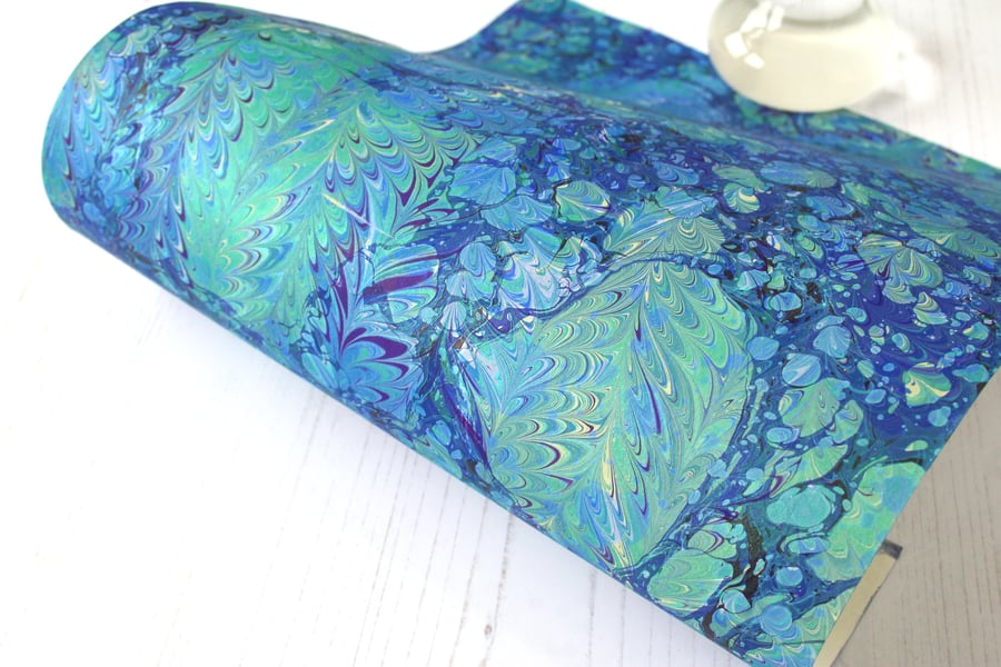 A4 Marbled paper sheet double marbled feather stone pattern slight second