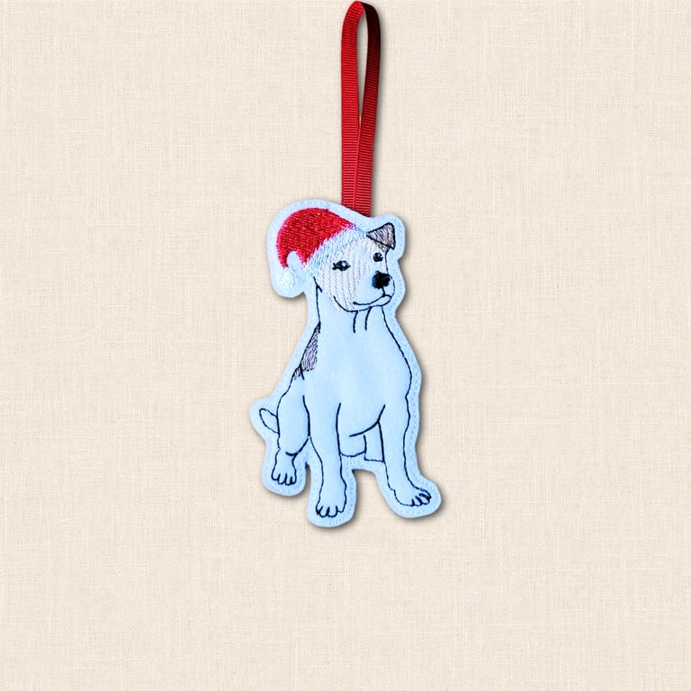 Jack Russell Christmas Tree Decoration - Embroidered Dog Ornament