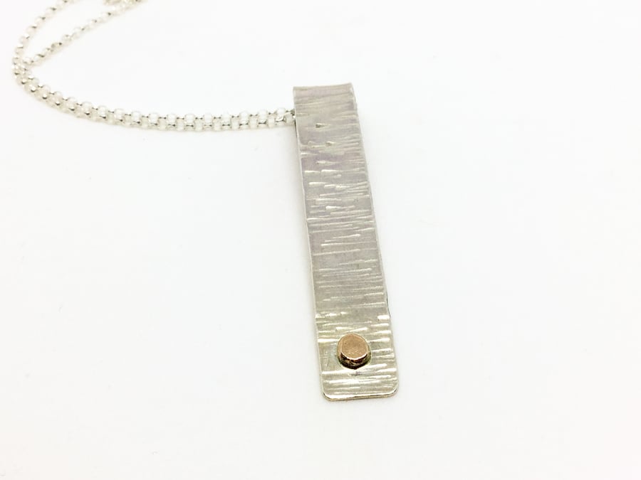 Sterling Silver Pendant With Rose Gold Decoration On Sterling Silver Chain