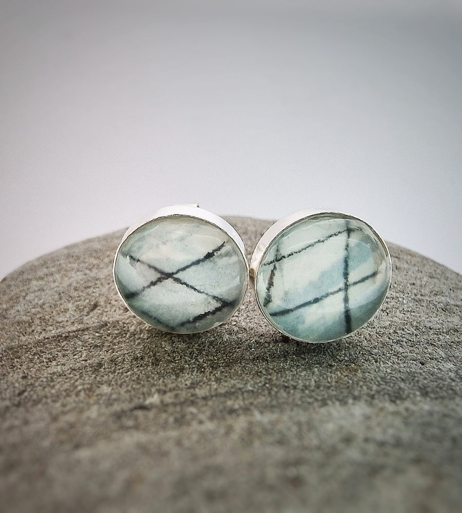 Sterling Silver and resin stud earrings handmade in UK minimal elegant