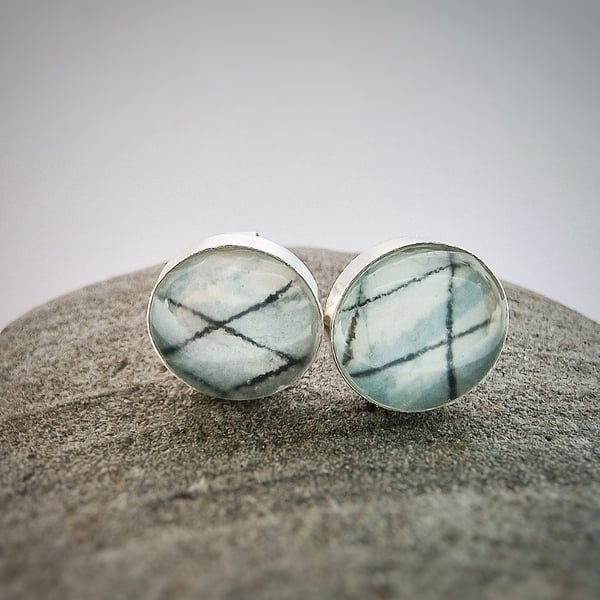 Sterling Silver and resin stud earrings handmade in UK minimal elegant