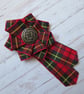Wallace Red Modern and Black Tartan Ruffle Rosette Mini Brooch Pin - Image 2