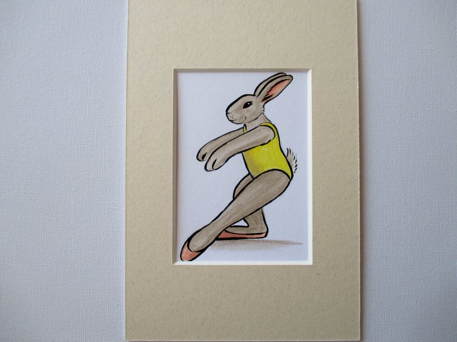 ACEO Bunny Rabbit Ballet Dancing Dancer Miniature Original Painting Picture