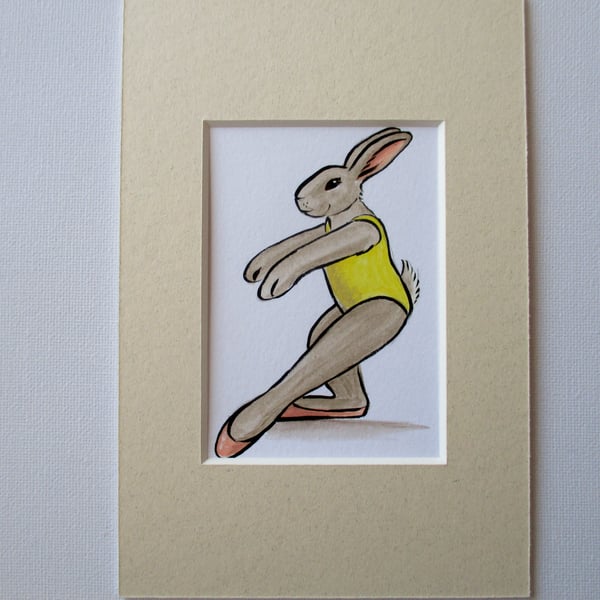 ACEO Bunny Rabbit Ballet Dancing Dancer Miniature Original Painting Picture