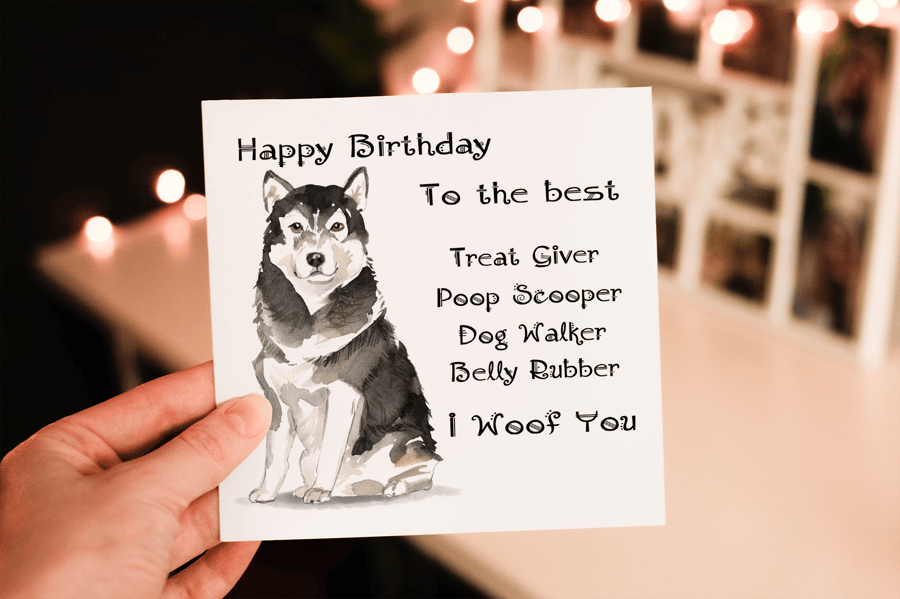 Malamute Dog Birthday Card, Dog Birthday Card, Personalized