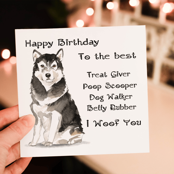 Malamute Dog Birthday Card, Dog Birthday Card, Personalized