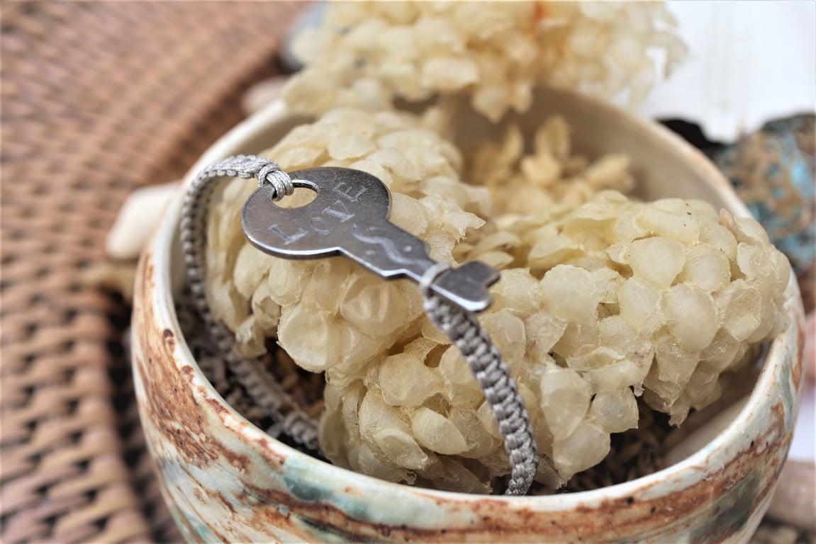 Upcycled Vintage Key Adjustable Hand knotted Bracelet - gift for friendship 