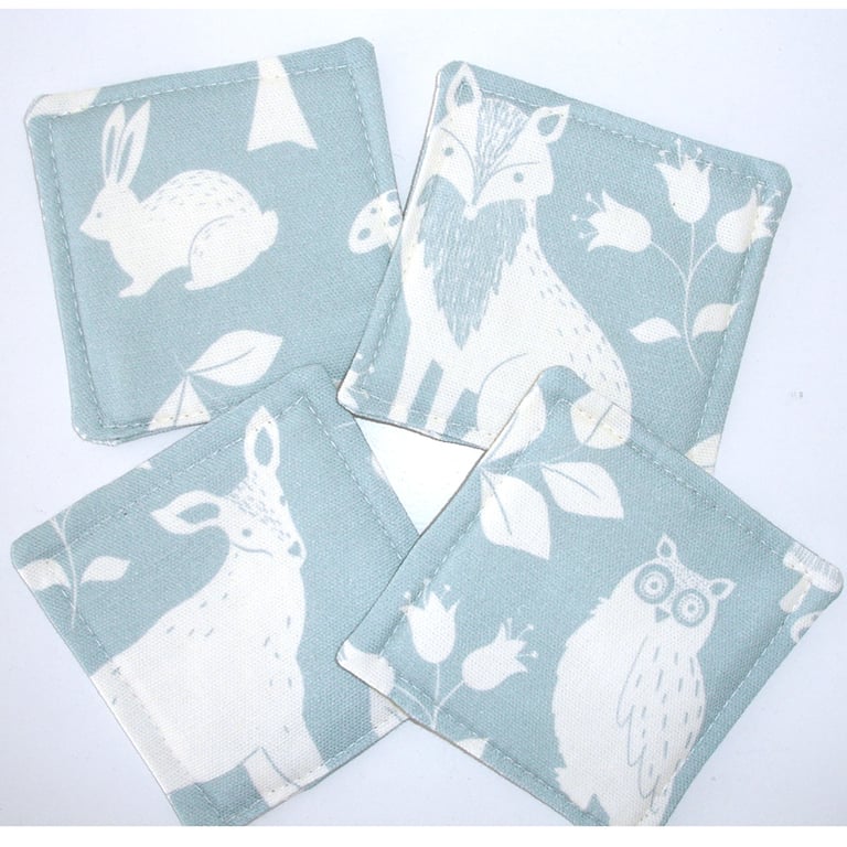 Coasters 4 x Deer Fox Rabbit Squirrel Set of Four Drink Mats Duck Egg Wildlife