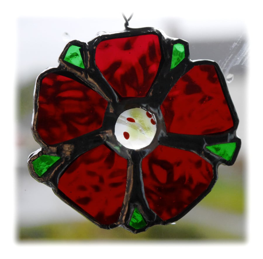 Lancashire Rose Suncatcher Stained Glass Mini Red Handmade 