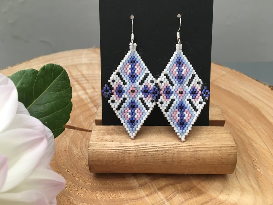 Earrings Dangle beaded handwoven earrings, 