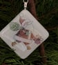 Unique Handmade Christmas Card with Artisan Fused Glass Santa Tree Decoration