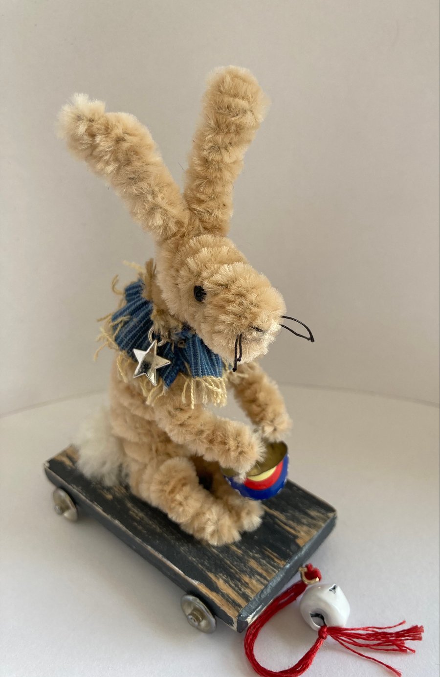 Handmade Rabbit on a Pull Along Trolley with Wheels 