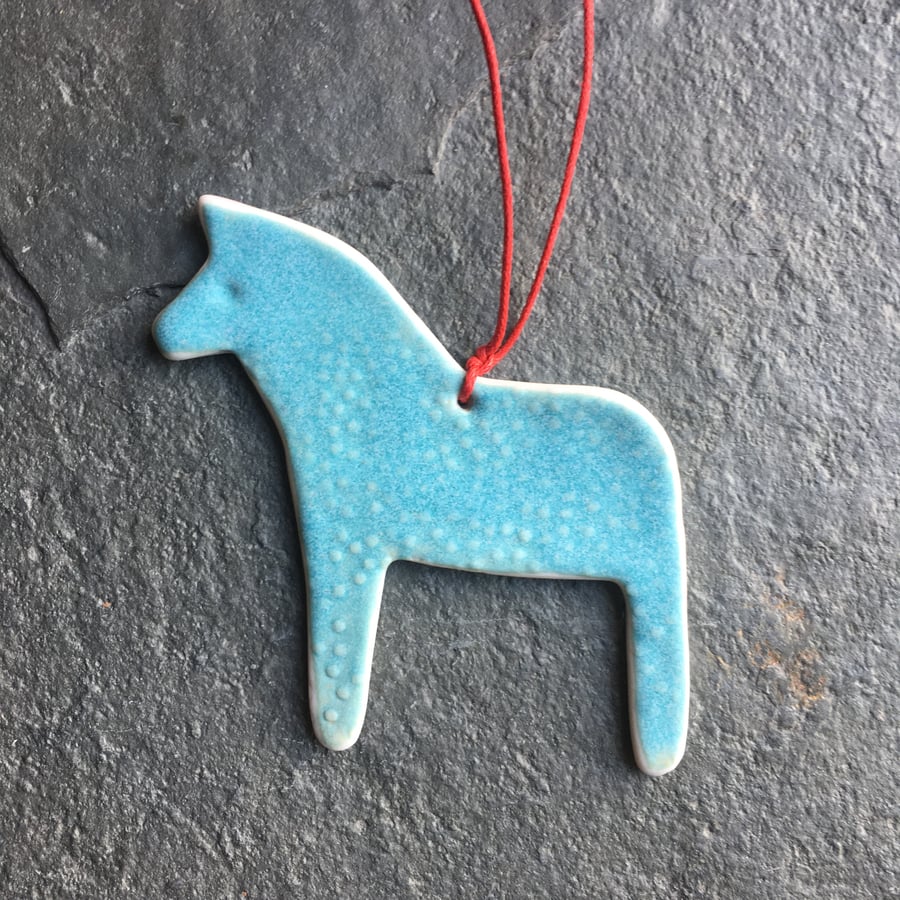 Porcelain Dala hygge Horse Christmas Decoration Aqua The Porcelain Menagerie