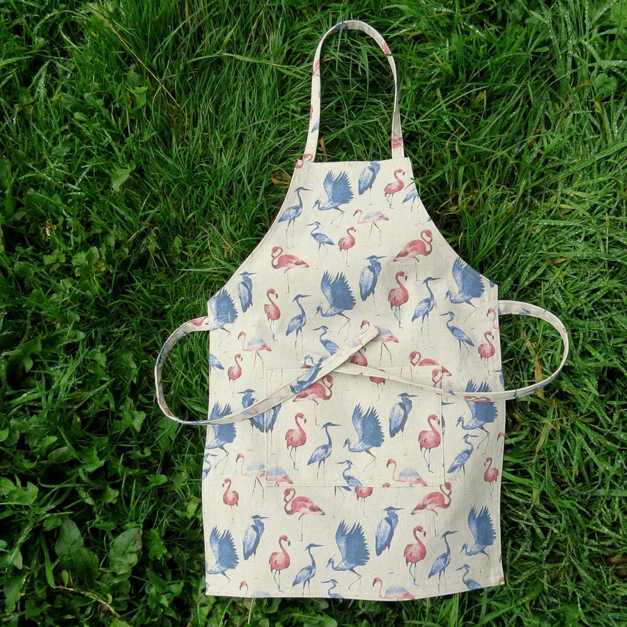 Child Apron. Size extra small,  3- 5 years.  Flamingo design.  Little helper.