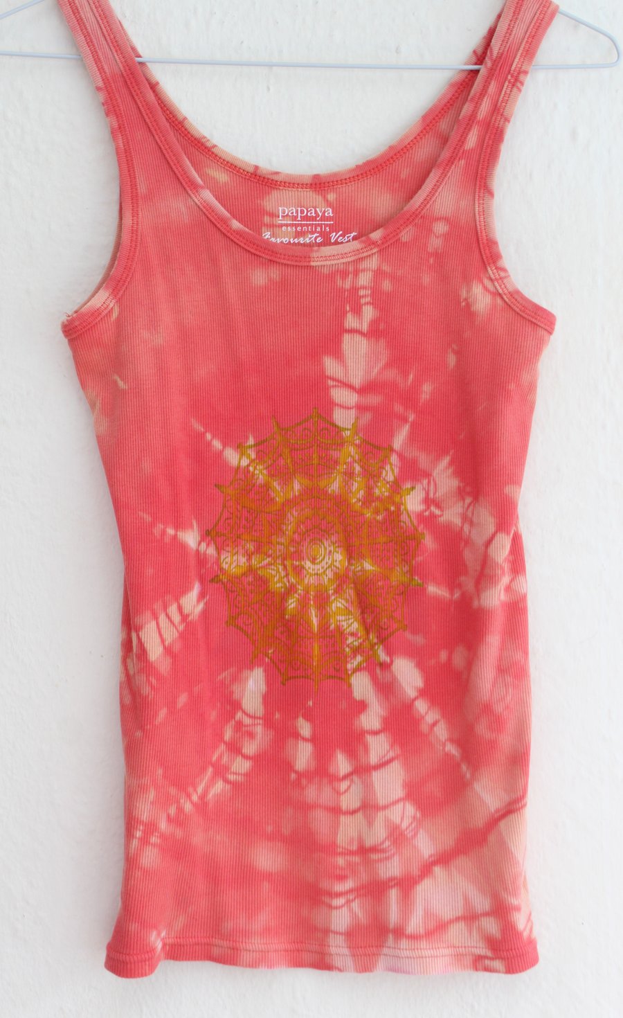 Ladies orange and yellow tie dye vest, yellow mandala ,repurposed Eco clothing