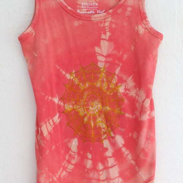 Ladies orange and yellow tie dye vest, yellow mandala ,repurposed Eco clothing