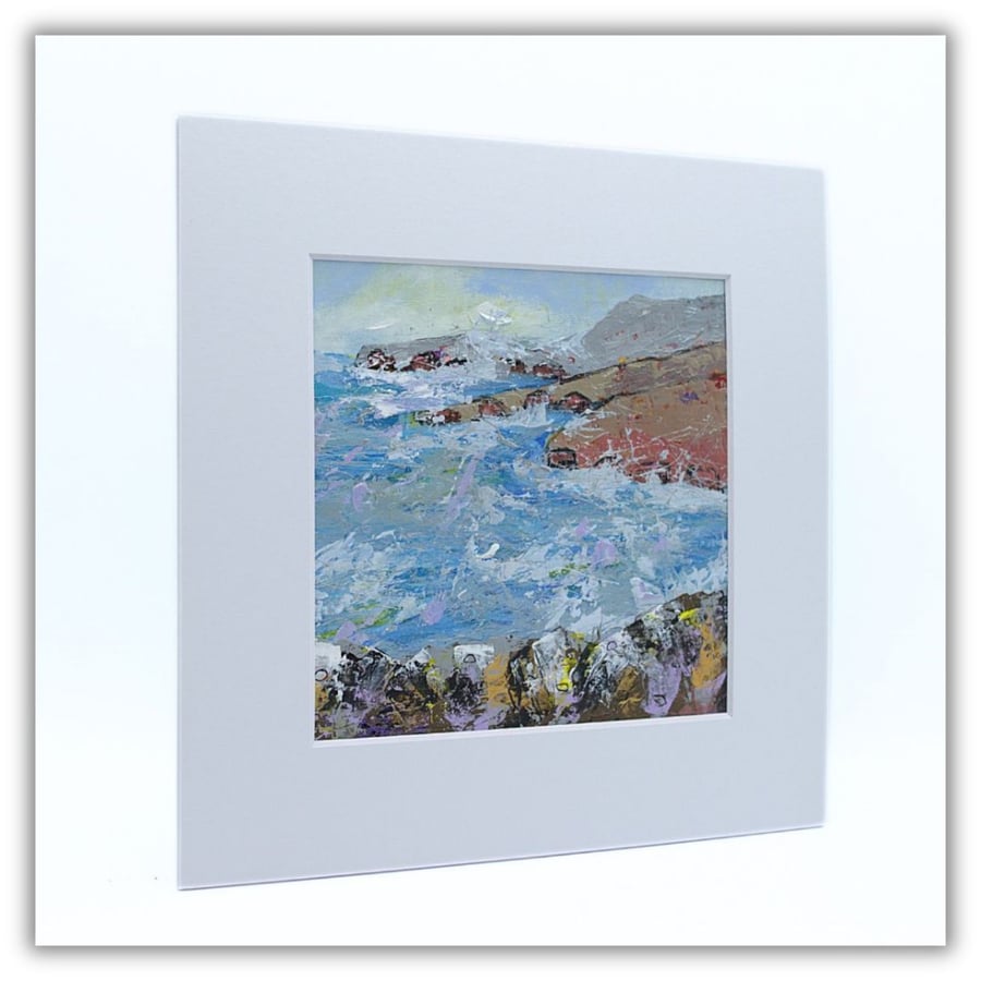 An original coastal landscape painting - mounted seascape - acrylic painting 