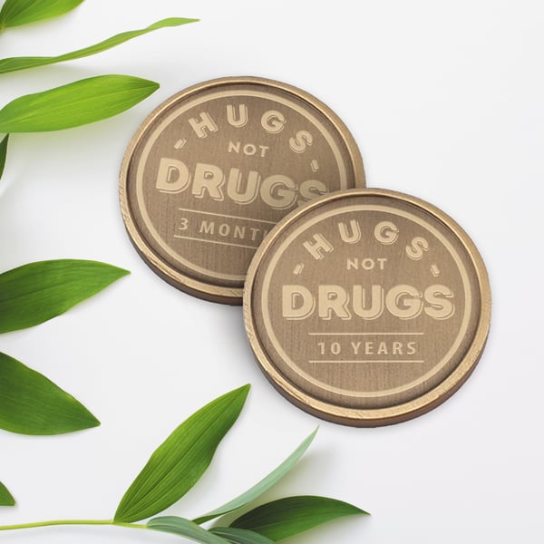 Hugs Not Drugs - Stamp: Personalised Narcotics Anonymous Chip Custom Milestone 