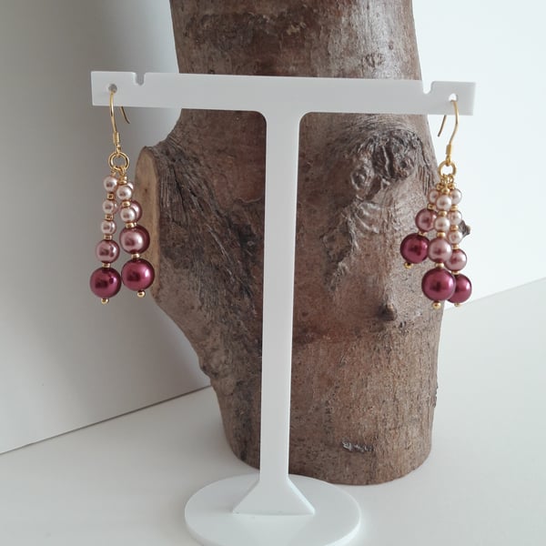 Pink Ombre 925 Earrings. Sterling Silver, Handmade Earrings, Gift for Her