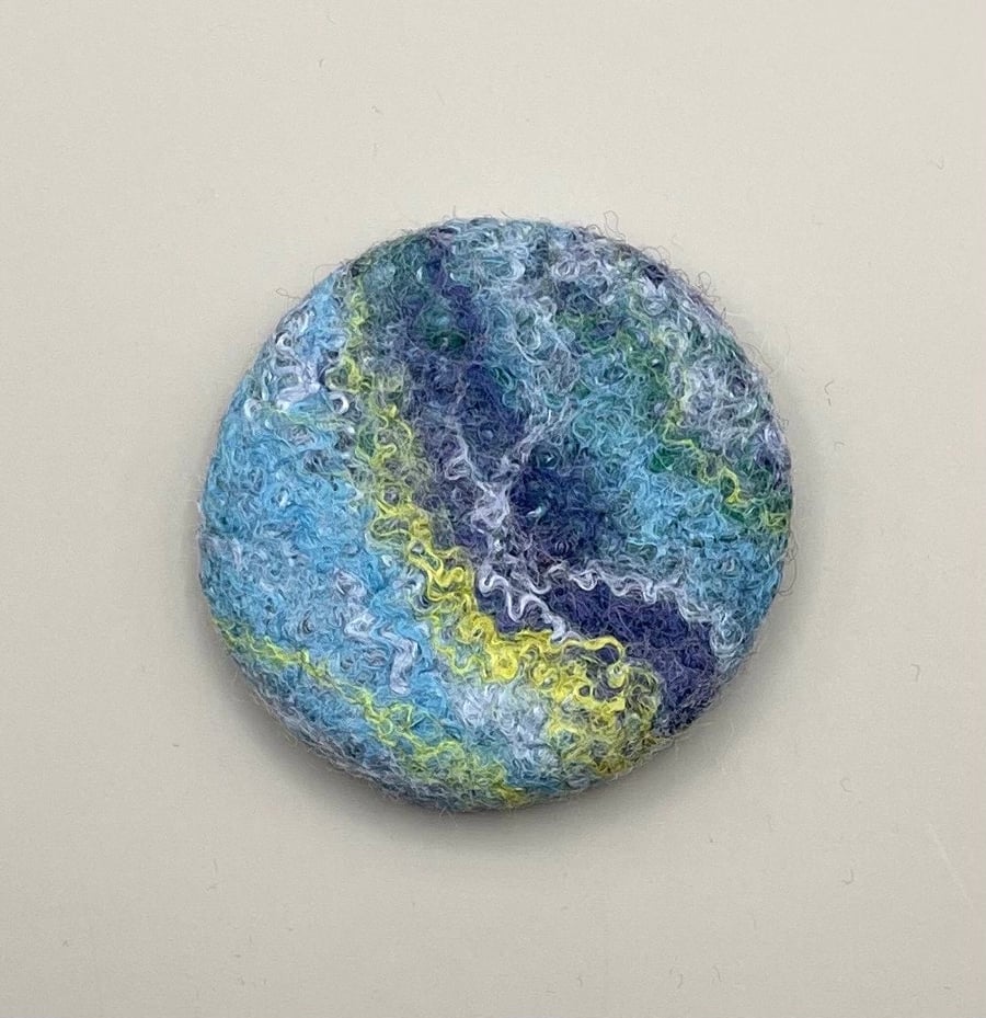 Round Pin Unique Handmade Item Handcrafted Jewelry Pink Blue Felt Brooch Wool Je