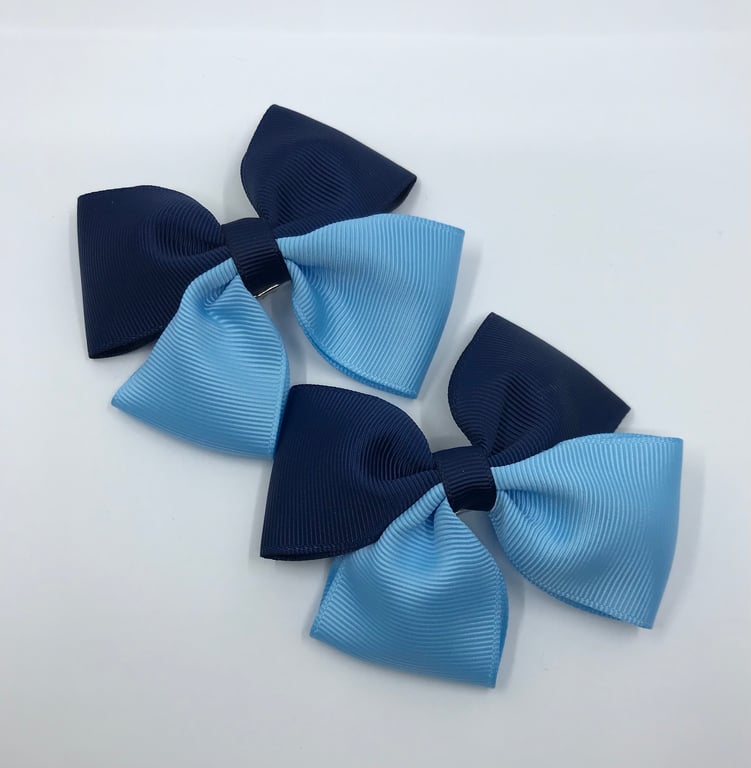 Navy and Light Blue Two Tone Double with Bows on Clips (pair)