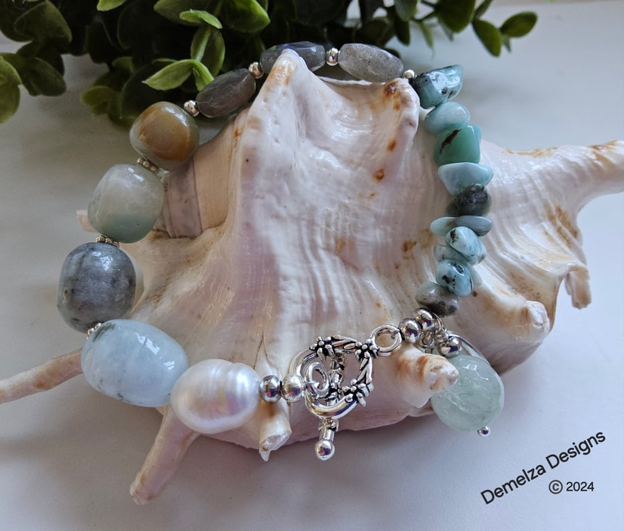 Statement Hand Made Multi Gemstone Chakra Designer Charm Bracelet 