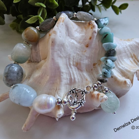 Statement Hand Made Multi Gemstone Chakra Designer Charm Bracelet 