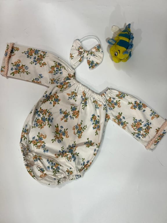 Floral Baby Romper with Matching Headband – 100% Cotton