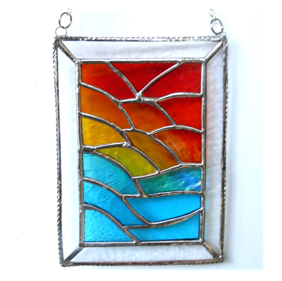 SOOLD 250723 Stained Glass Suncatcher Sunset Ripples Handmade British 009