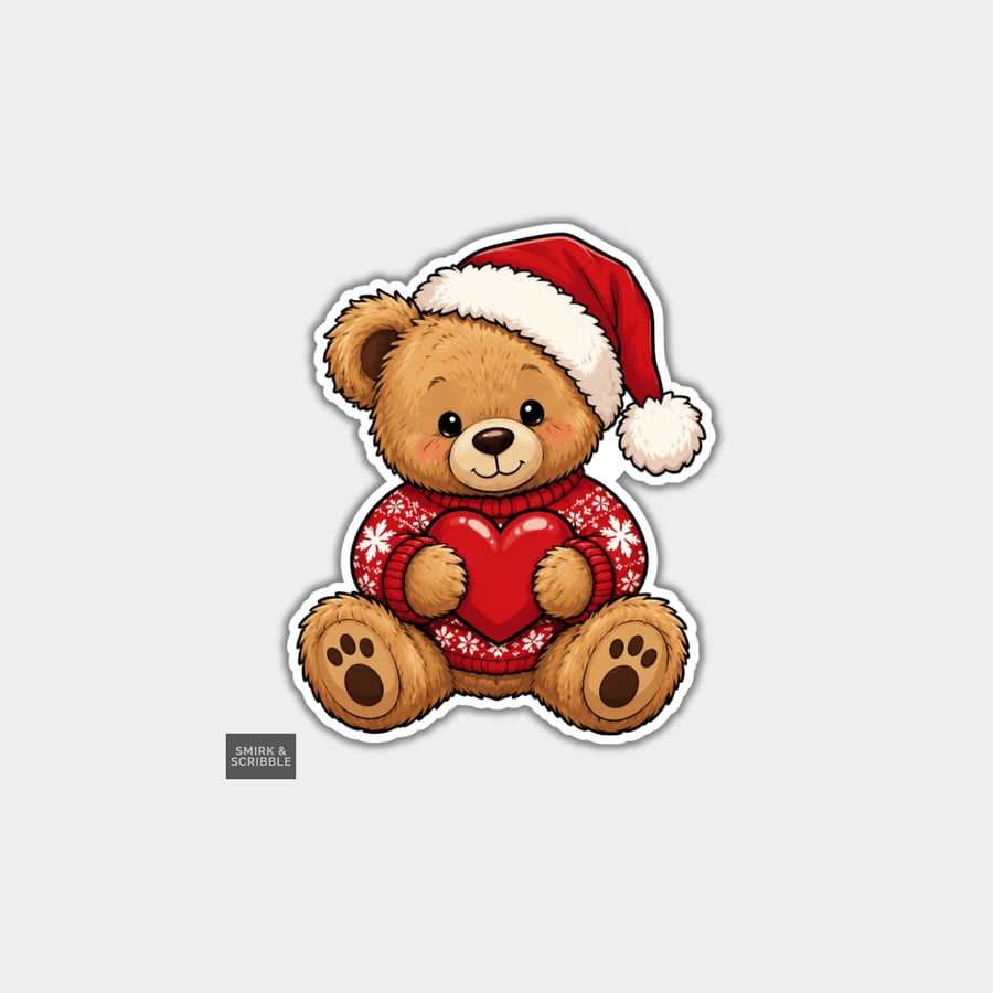 Funny Christmas Sticker Vinyl Xmas Decal For Adults - Teddy Bear & Love Heart