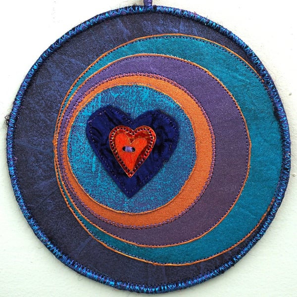 LCM236 - Loveheart Moon Crescent Mandala-15cm diameter-Purple-turquoise-copper  