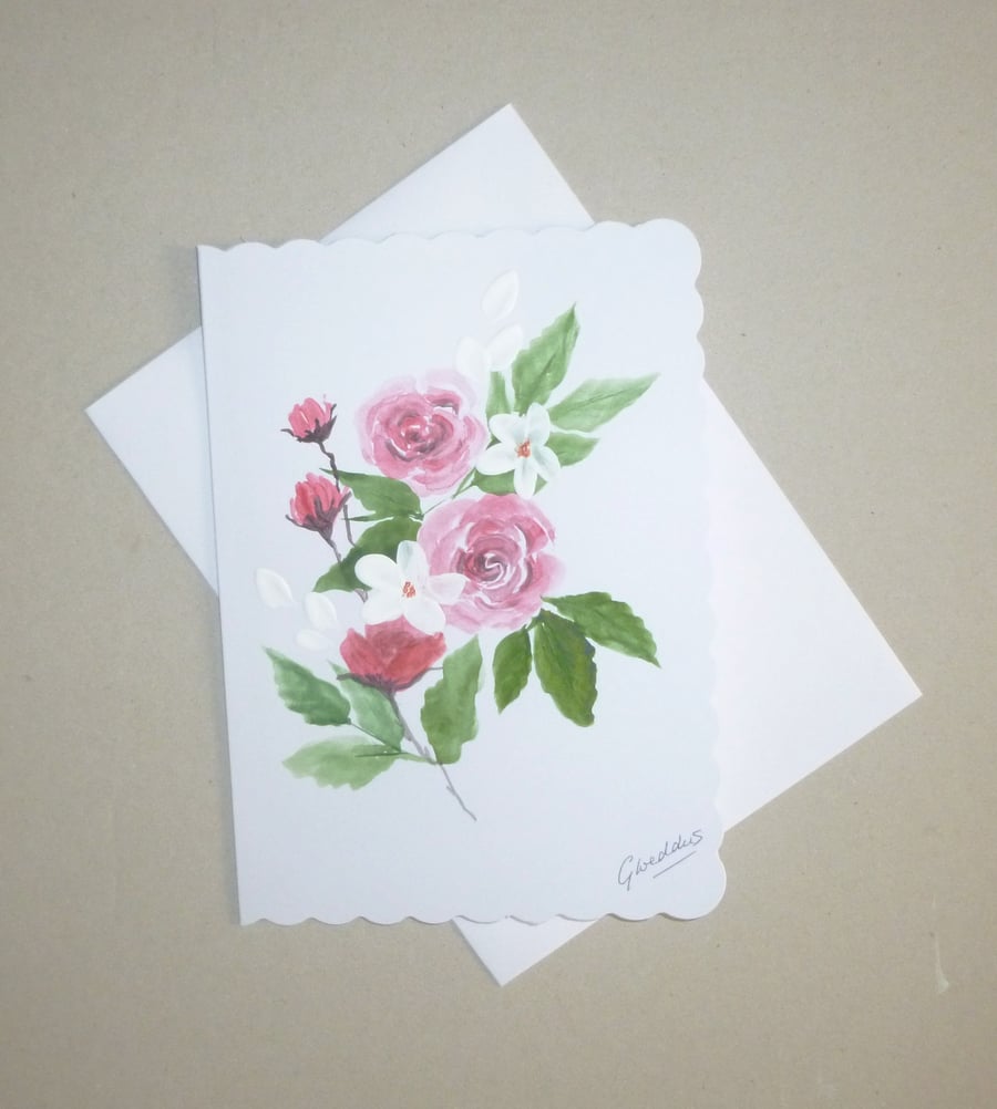original art hand painted floral greetings card ( ref FA 357 C2 )