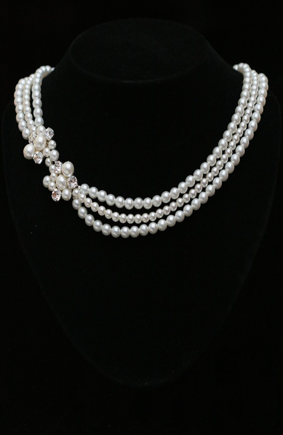 Sterling Silver Bridal Necklace made with Swarovski Crystal Rhinestones & Pearls
