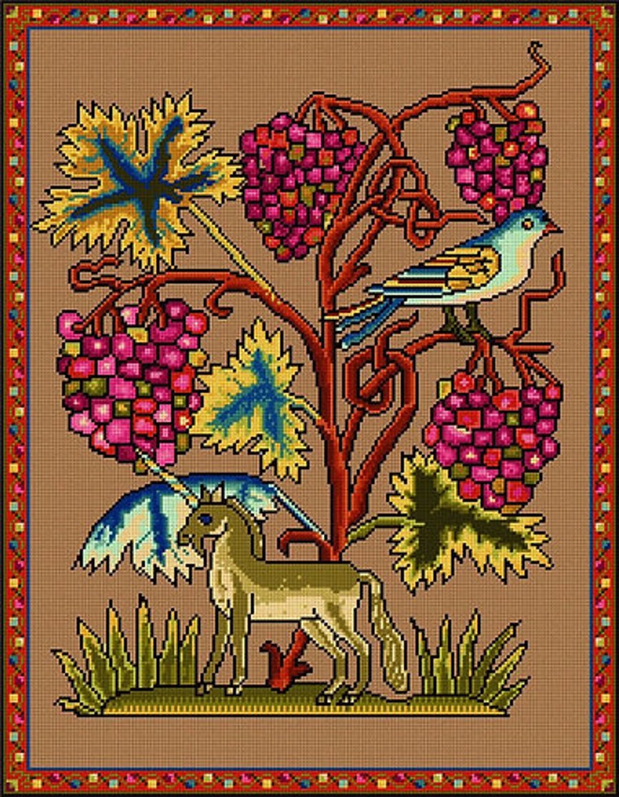 Unicorn and Vine Petit Point Tapestry Kit, Historical,  Needlepoint,  Panel