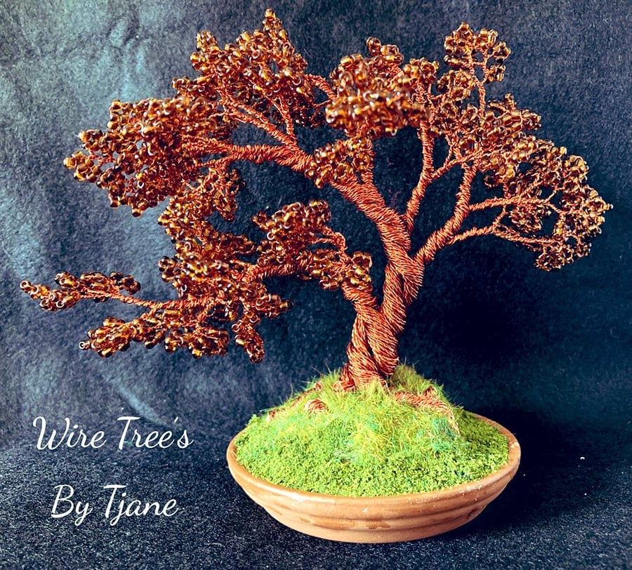 Wire tree beaded wire sculpture
